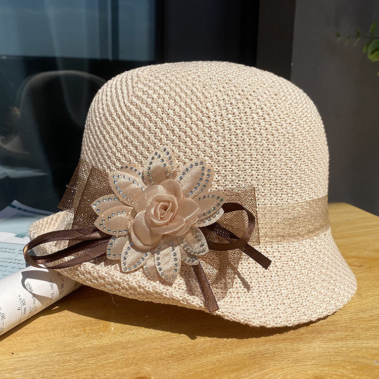 Women's Curling Flower Dome Breathable Knitted Sun Hat