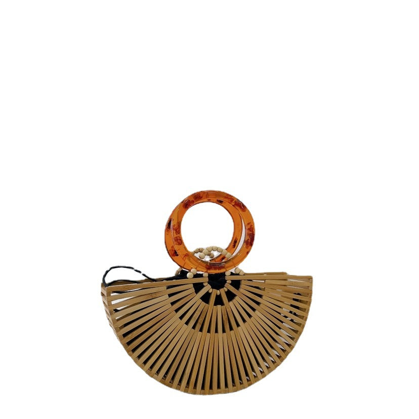 Women's Contrasting Color Bamboo Woven Acrylic Hollow Out