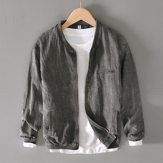 Efterår Retro Casual Ensfarvet Alsidig Løs Top til Mænd i Bomuld og Hør