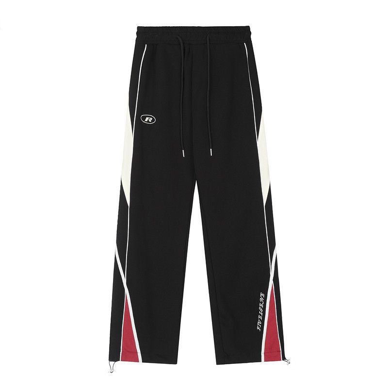 Retro Sports Pants Female Contrast Color Striped Design Straight Wide Leg Pants Loose Casual