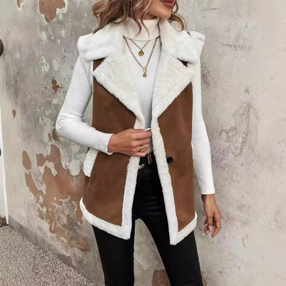 Fashionable Lamb Wool Stitching Women's Vest