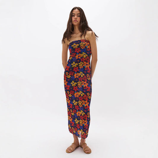 Sleeveless Off-shoulder Halterneck Sexy Backless Printed Dress