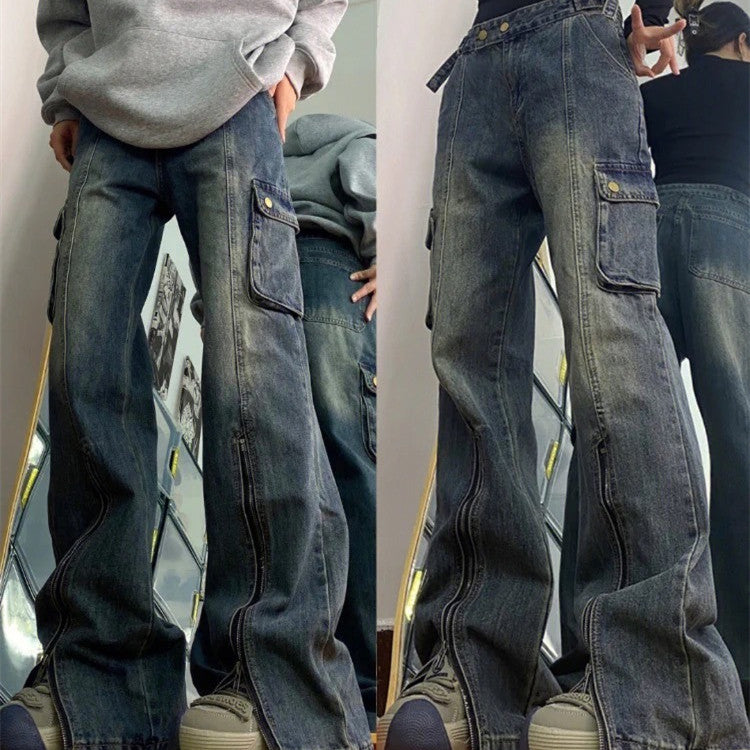 Men's And Women's Fashion Simple Vintage Straight Jeans