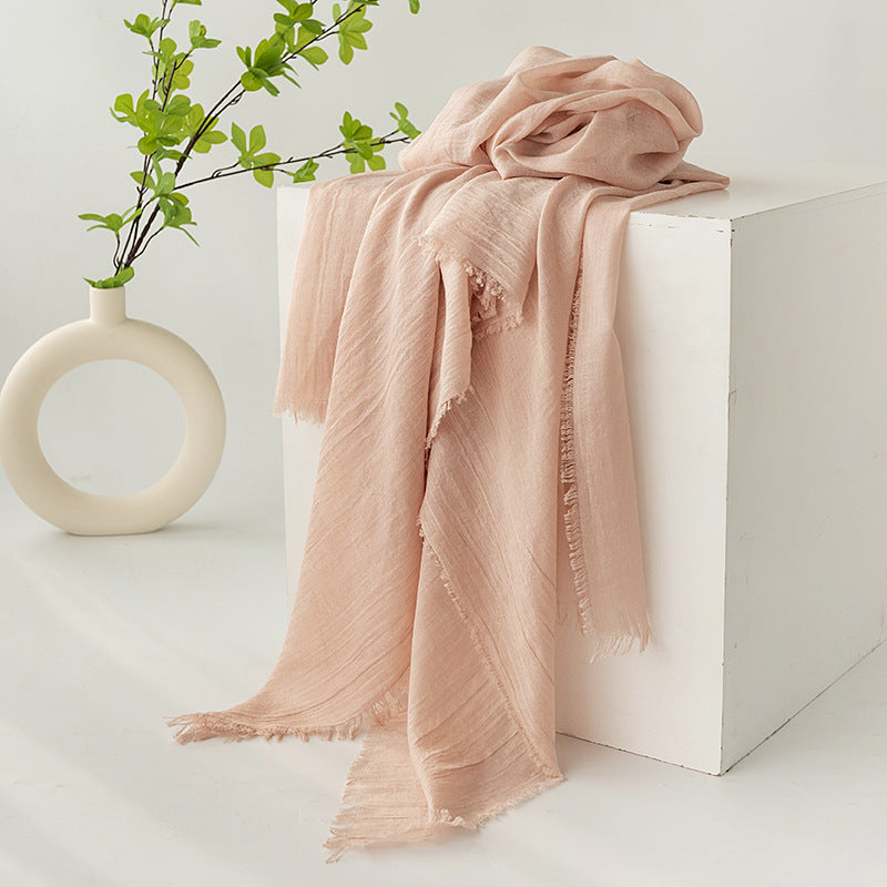 Strict Selection Summer Cotton And Linen Scarf Solid Color Simple Sun Protection
