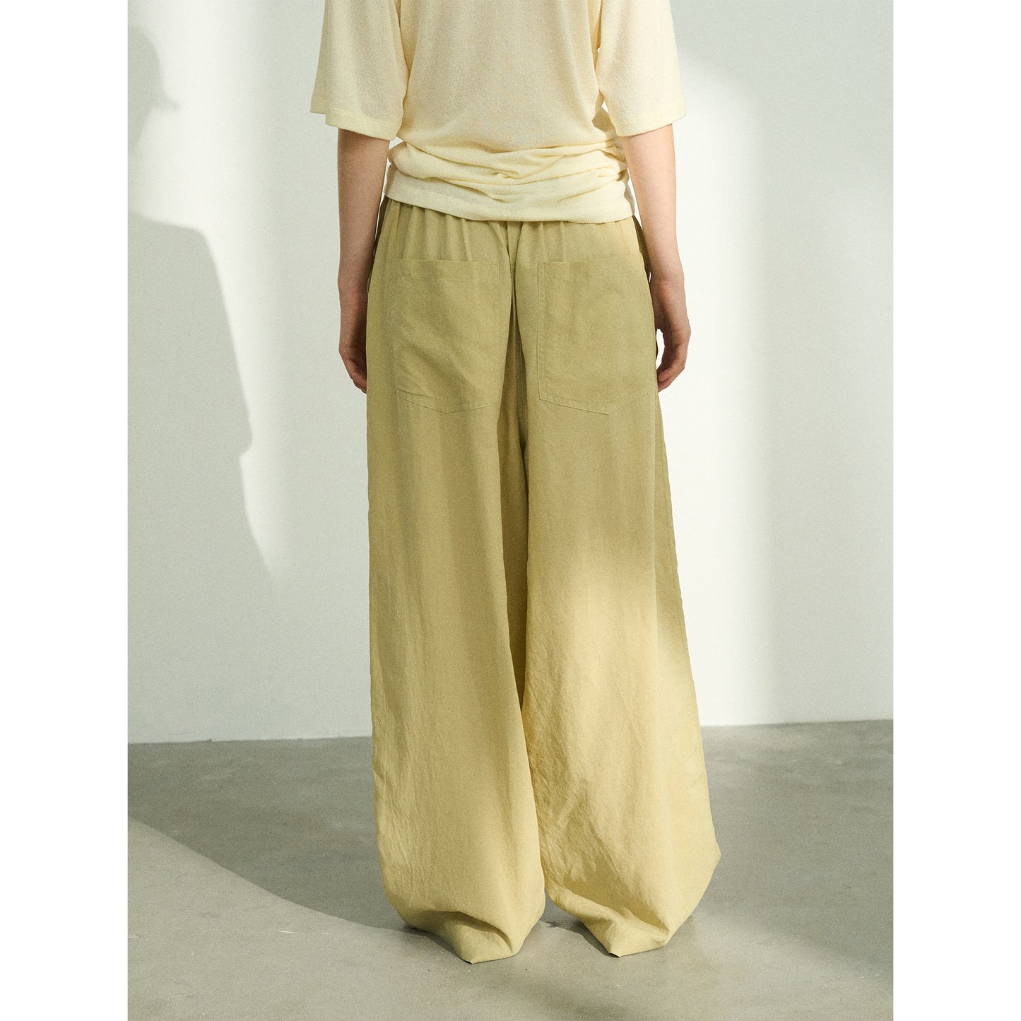 Design Elastic Waist Stone Washed Tencel Matte Casual Trousers