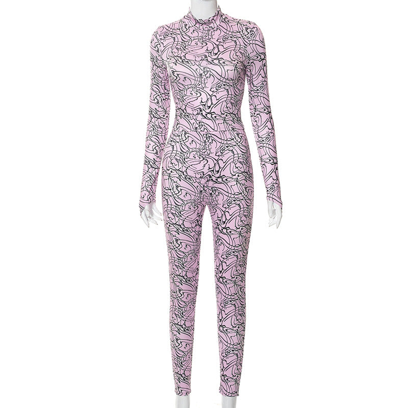 Women's New Fashion Stand-up Collar Slim Fit Tight Jumpsuit