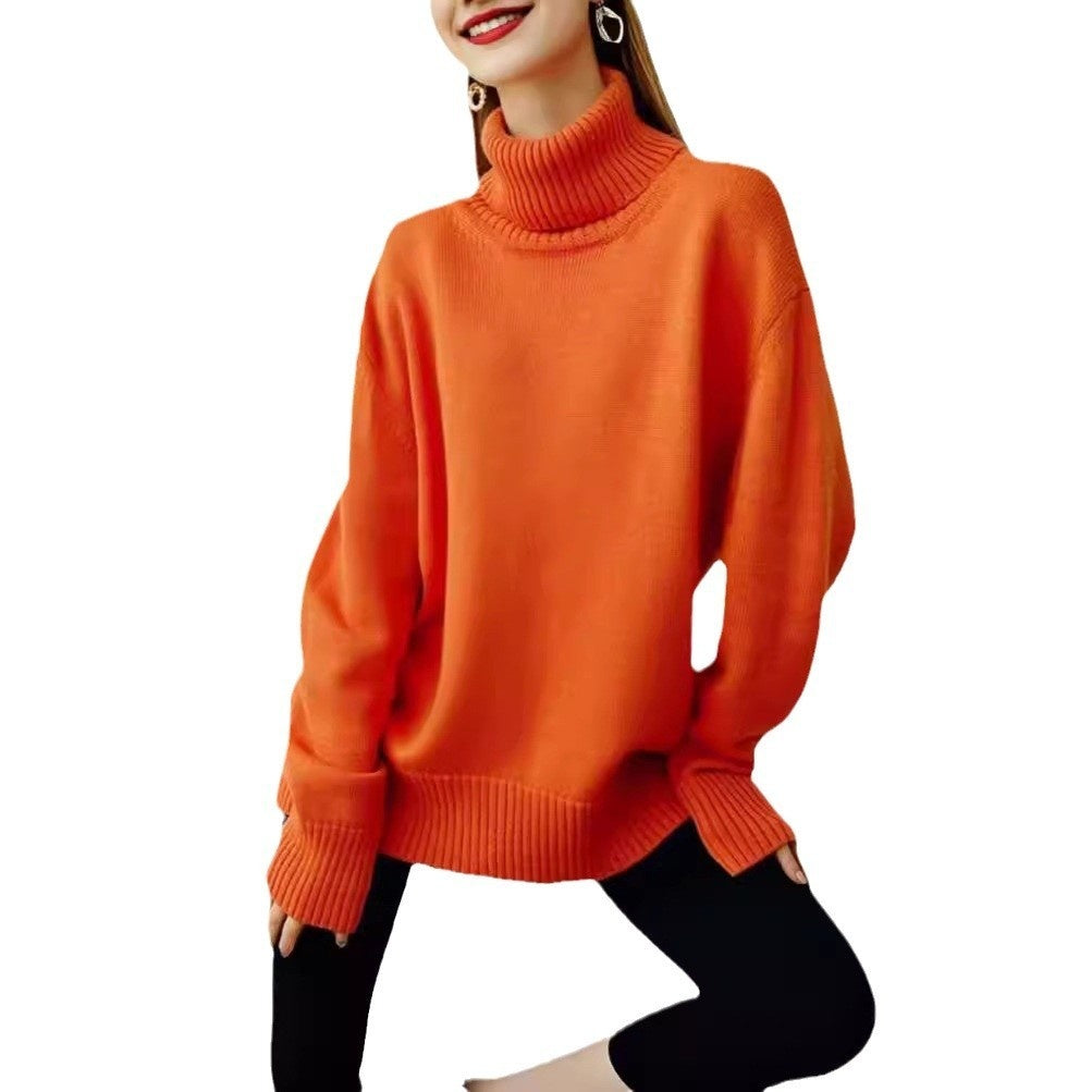 Solid-color Turtleneck Sweater For Women European And American Style