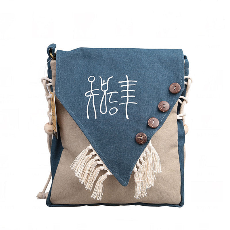 Literary Country Style Printed Canvas Crossbody Bag