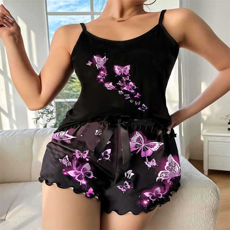 Female Leisure Camisole And Printed Shorts Pajama Set