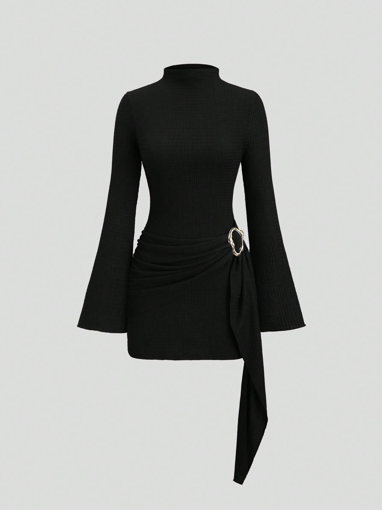 Knitted Solid-Color Slimming Dress With Metal Buttons