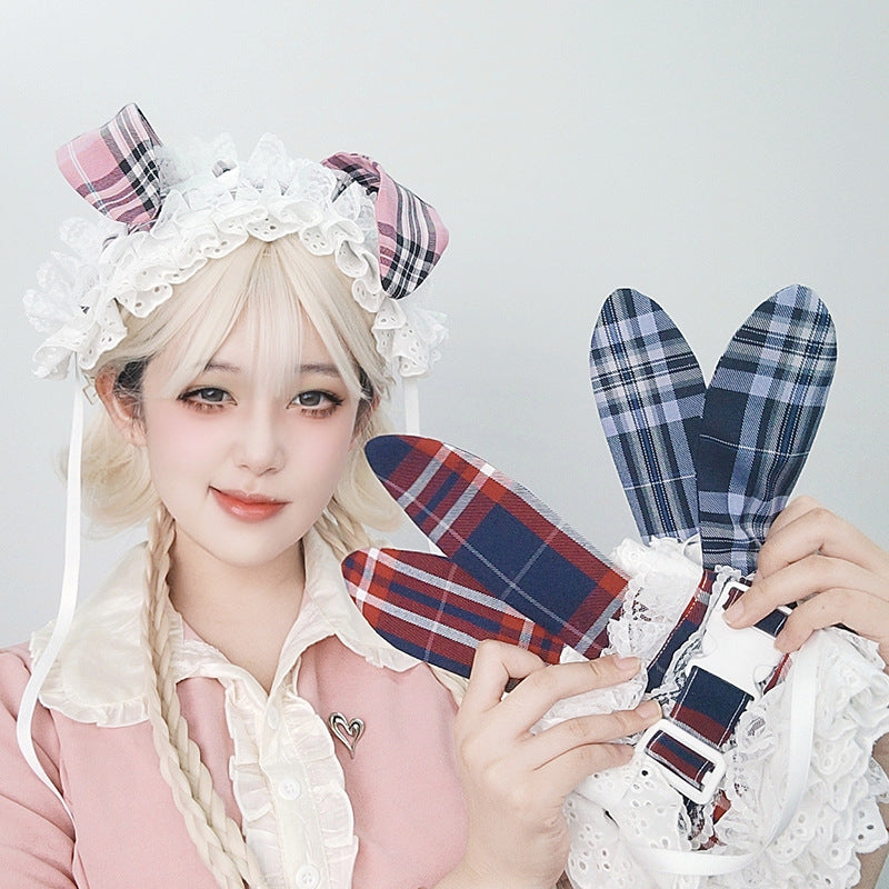 Ancient Early Pastoral Style Subculture Retro Plaid Release Buckle Hair Band