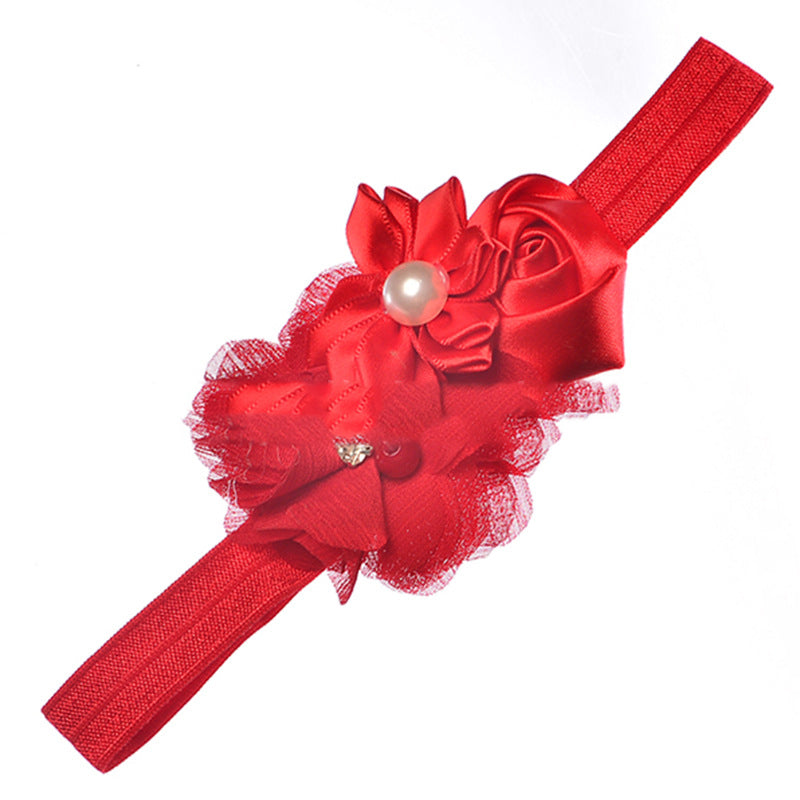 Pearl Chiffon Frayed Multi-angle Flower Combo Hair Band European And American Baby Elastic Headband