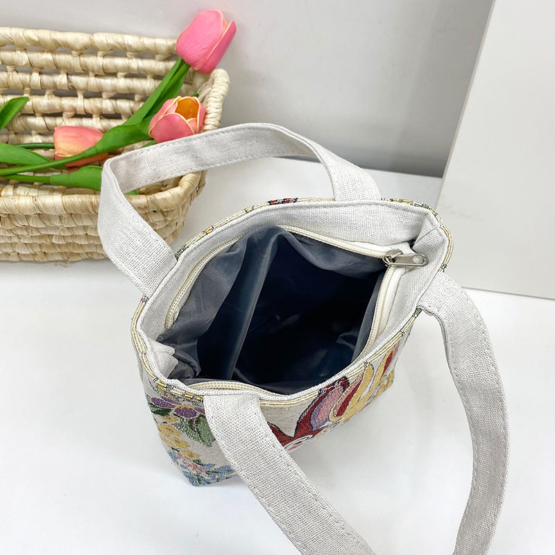 Gold Silk Double-sided Embroidered Small Square Bag Ethnic Style Leisure
