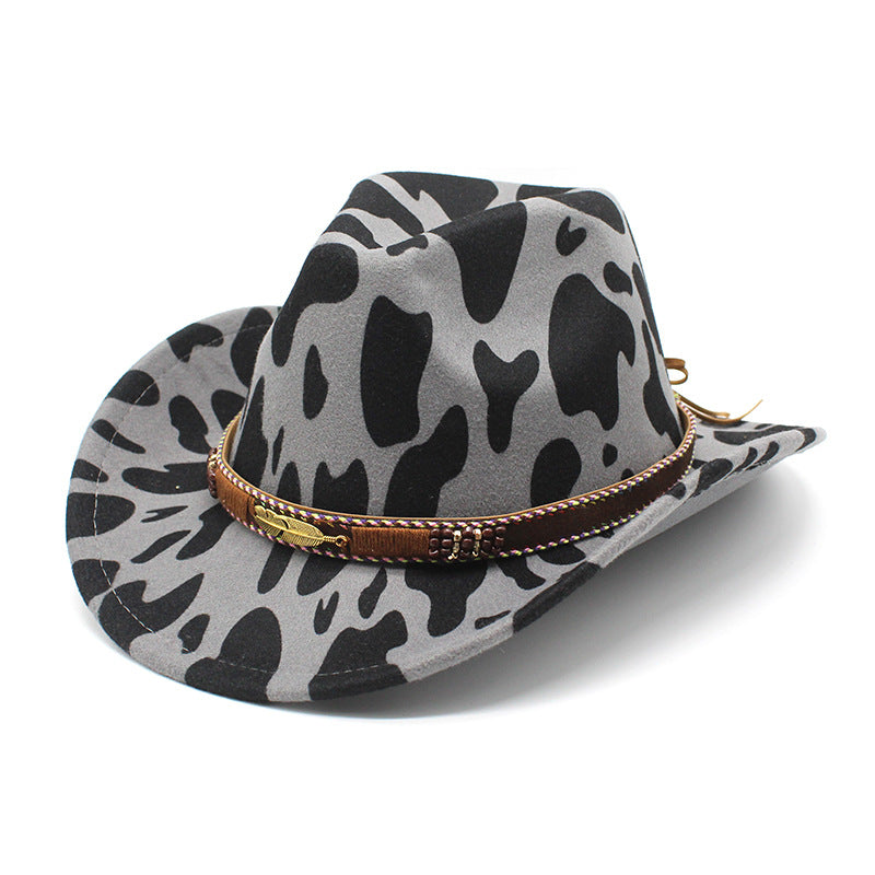 Ethnic Style Woolen Cows Pattern Big Brim Wide Brim Denim Top Hat