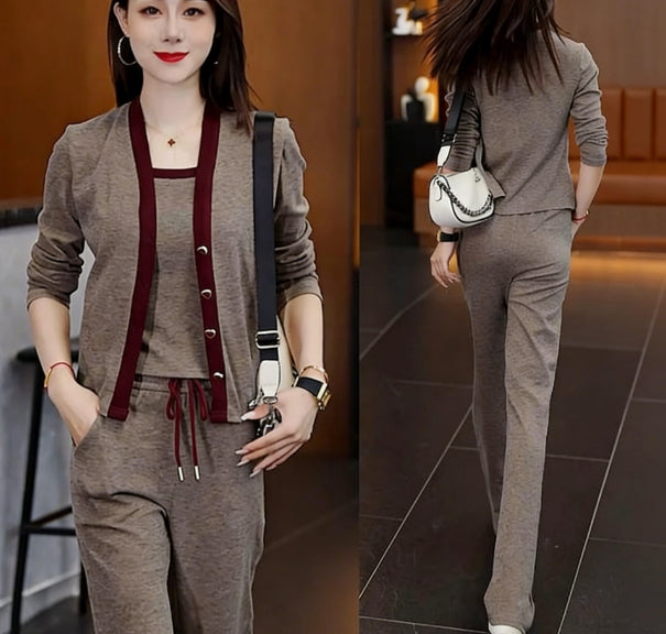 Cardigan Camisole And Wide-leg Pants Three-piece Set