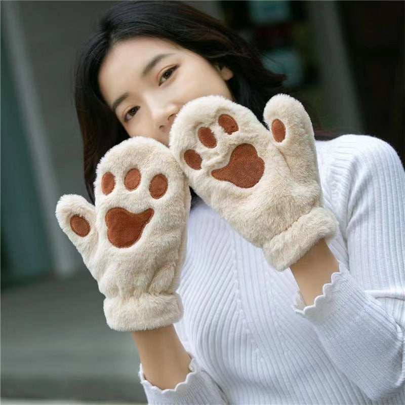 Plush Thickened Warm Plush Gloves Finger Cute Simple White Gloves
