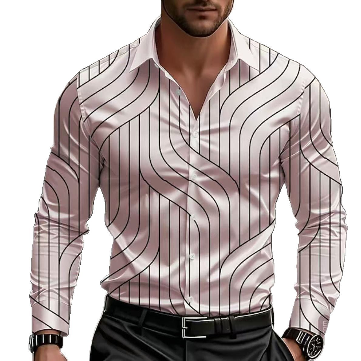 Men's Long-sleeve Casual Breathable Shirt With A Turn-down Collar