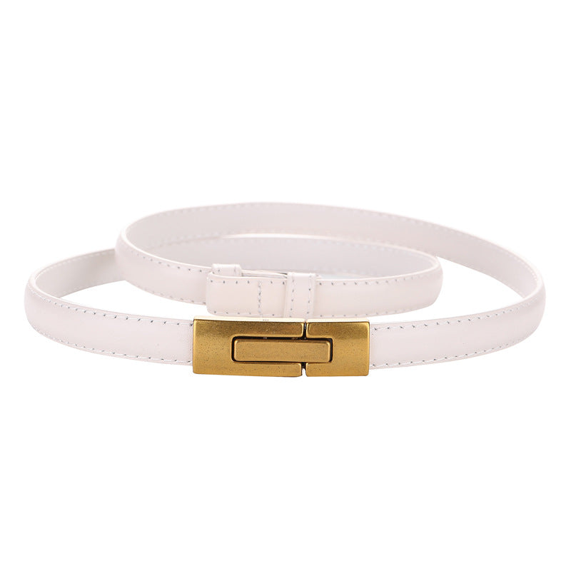 Women's Leather Thin Belt First Layer Cow Leather Button