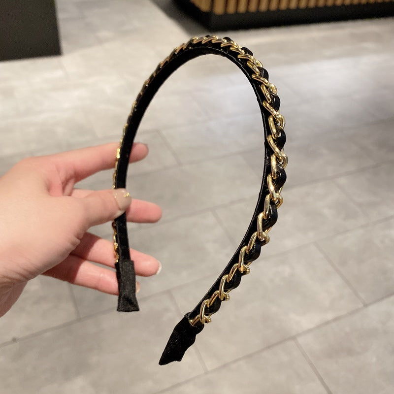 Fashion Chain Pearl Flower Dripping Hair Band