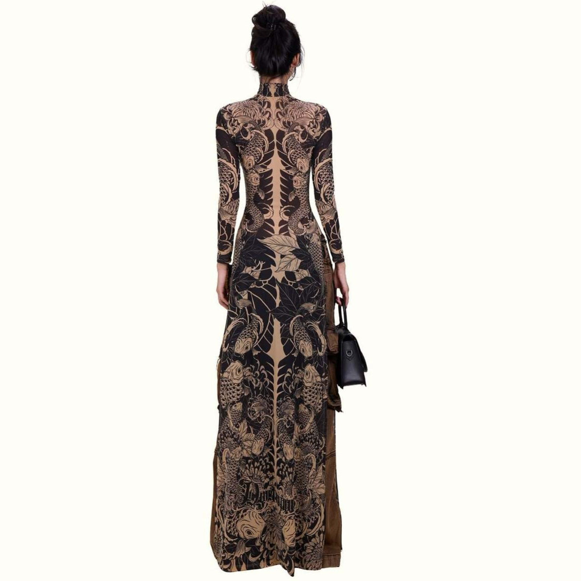 Womens Slim-fit Long Dress With A High Neck And Long Sleeves