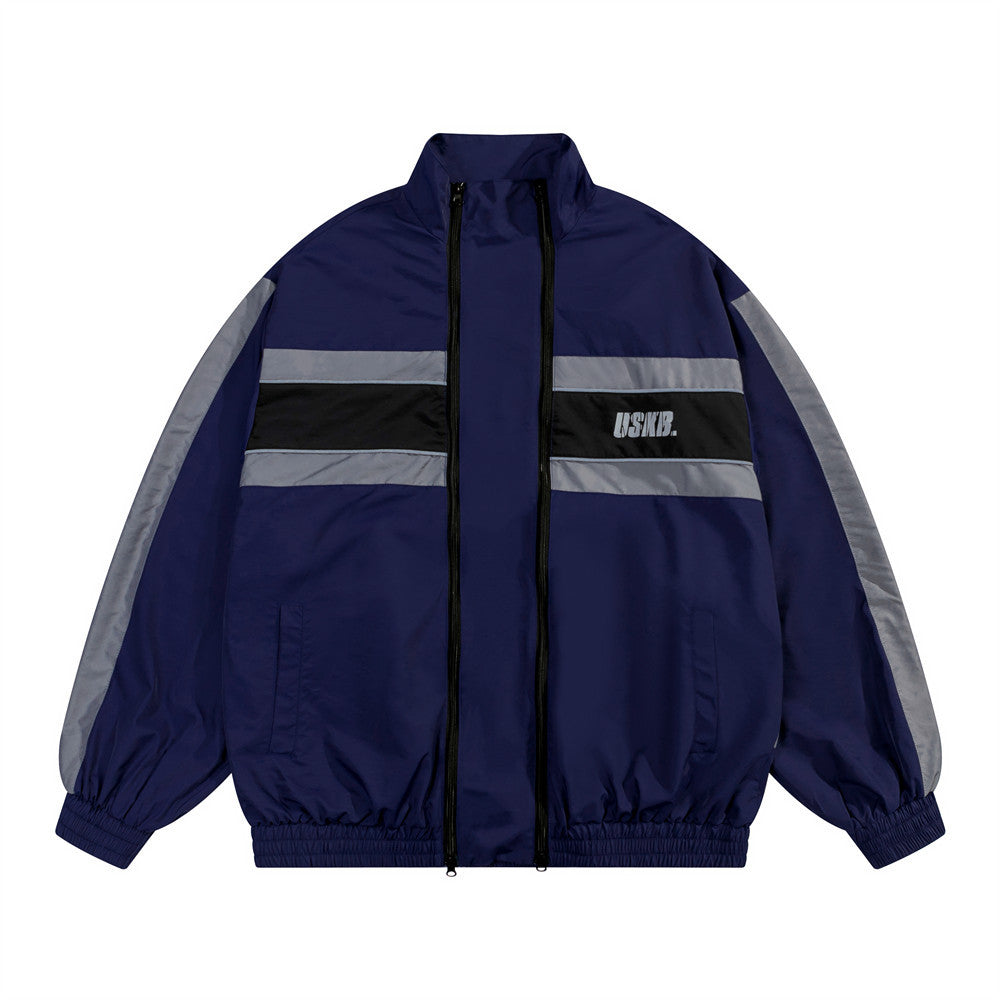 Men Fashion Brands European And American Color Contrast Patchwork Letter Printing Shell Jacket