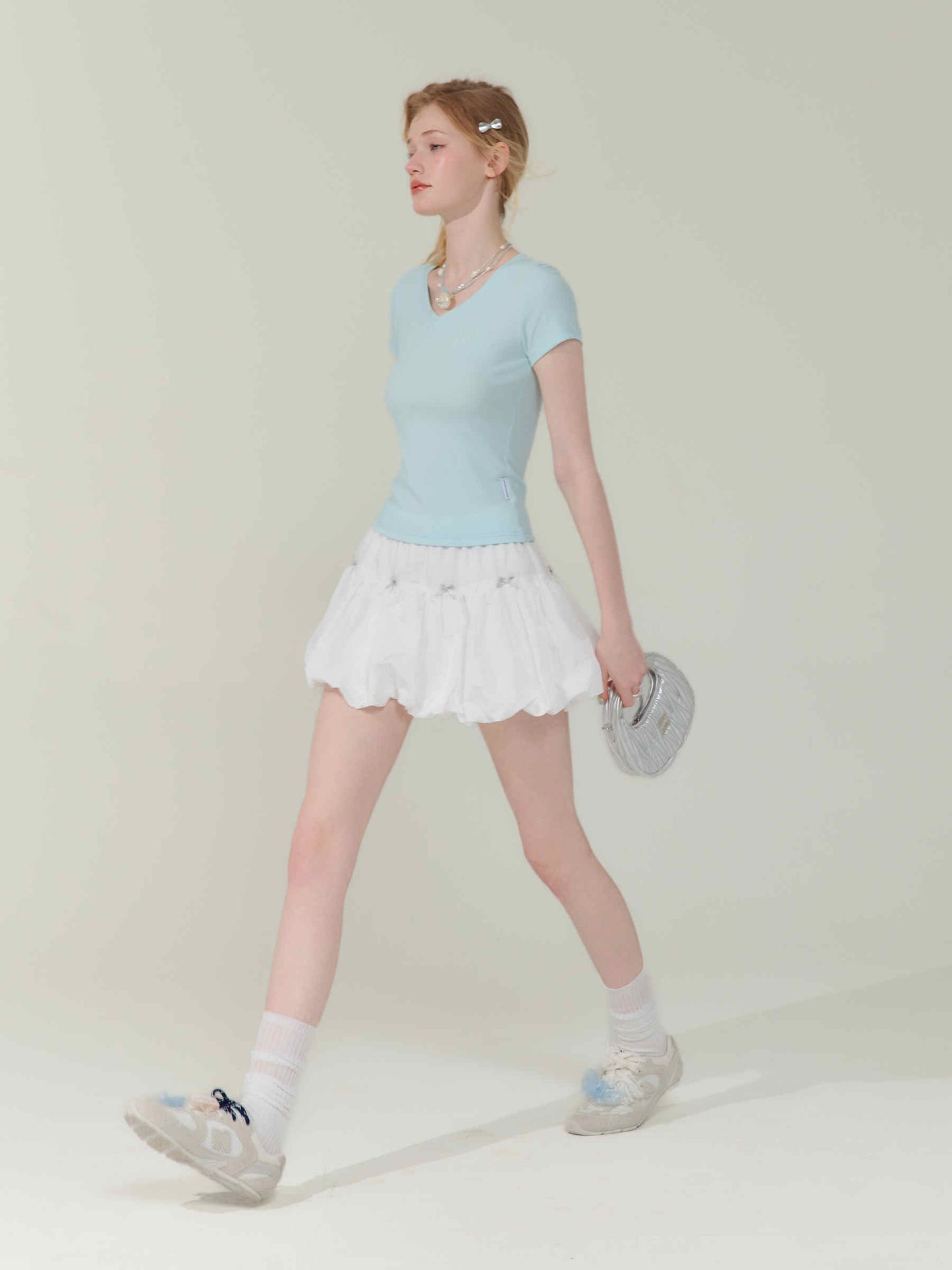 Bow Elastic Waist A- Line Bud Skirt