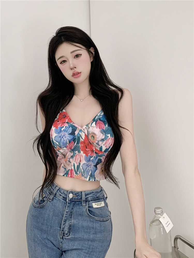 French Contrast Floral Camisole Women's Slim Short