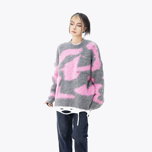 Men's Color Blocking Mohair Cross Slouchy Sweater