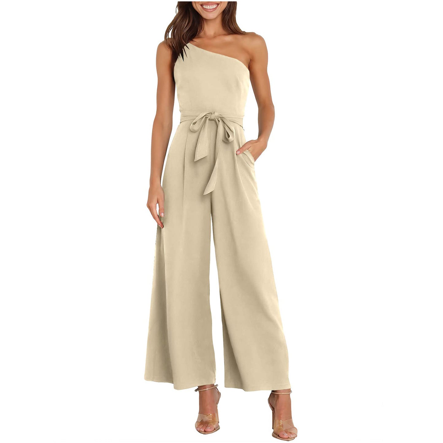 Temperament Commute Solid Color Lace-up Jumpsuit For Women