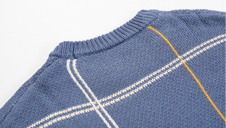 Men's Loose Blue Thickened Round Neck Knitted Bottoming Shirt