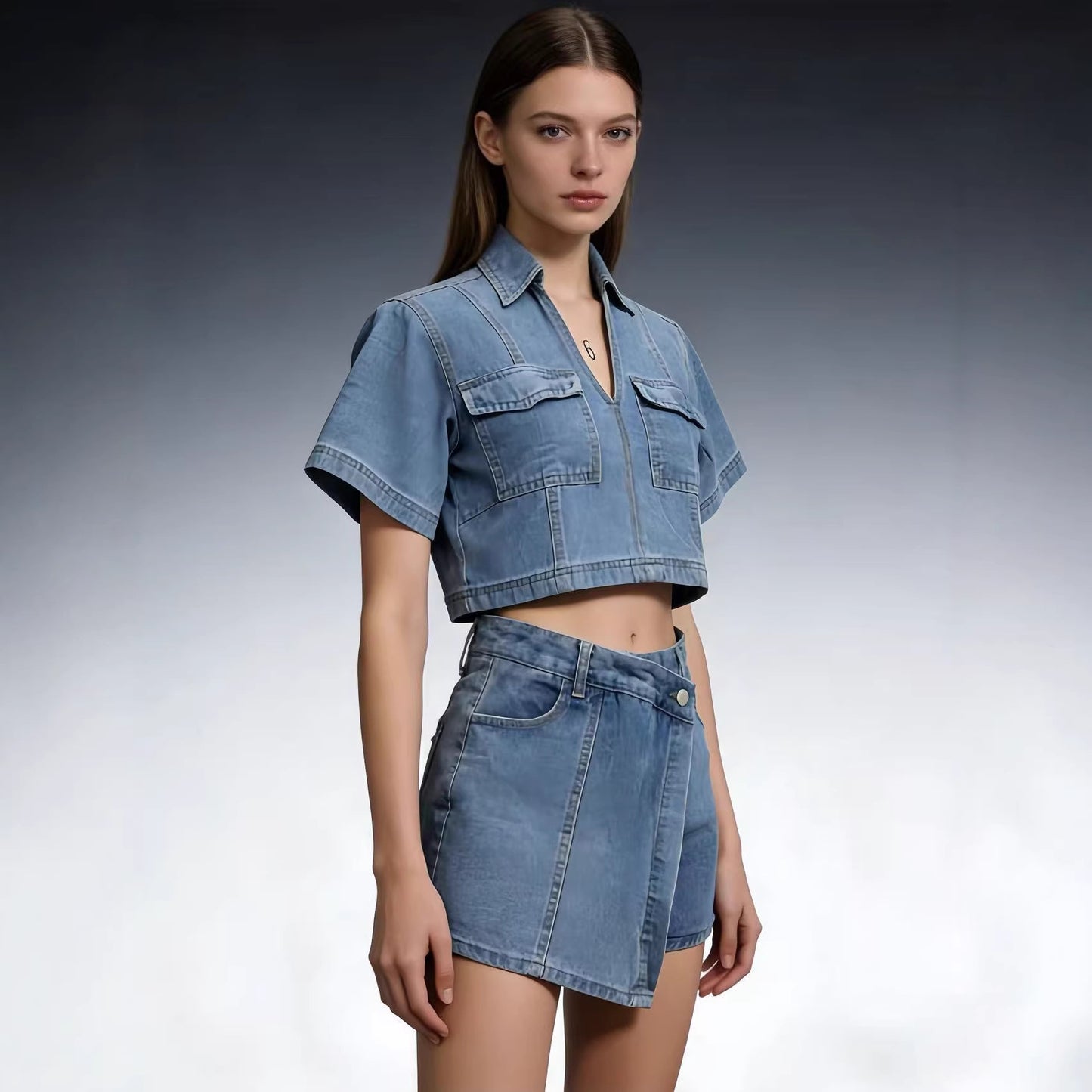 Top And Spicy Skirt With A High Asymmetrical Waist