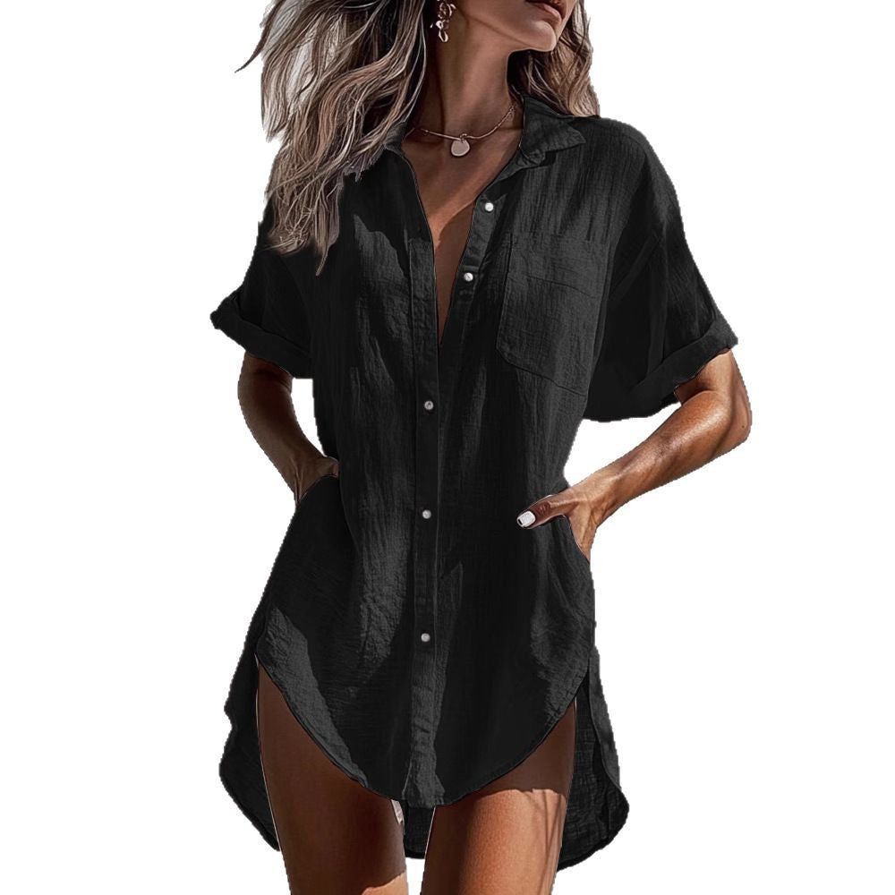 Casual Short-sleeved Irregular Long Cardigan Multi-color Women's Shirt