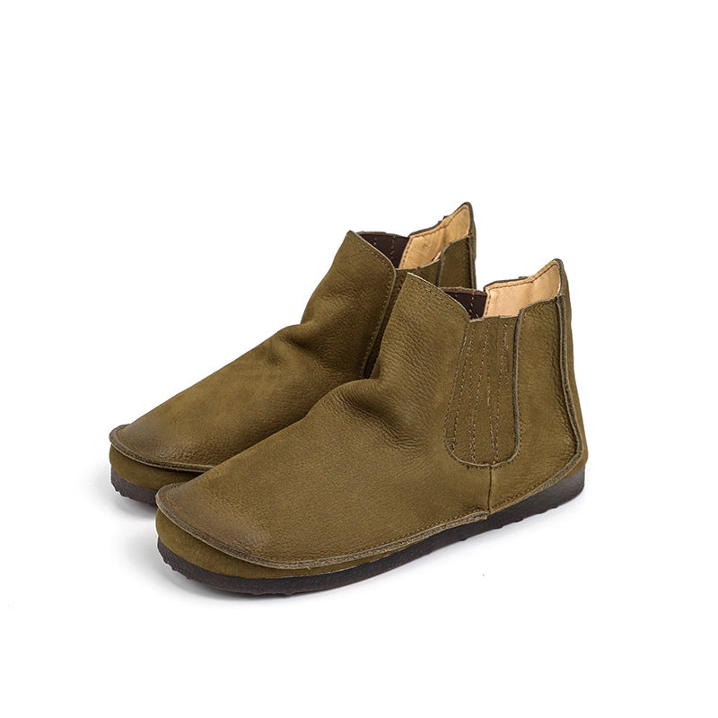 Fashion Cowhide Round Toe Elastic Boots