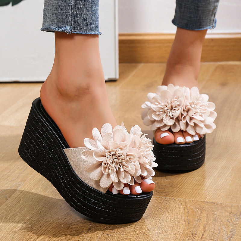 New Style Flower Line Muffin Slippers Female