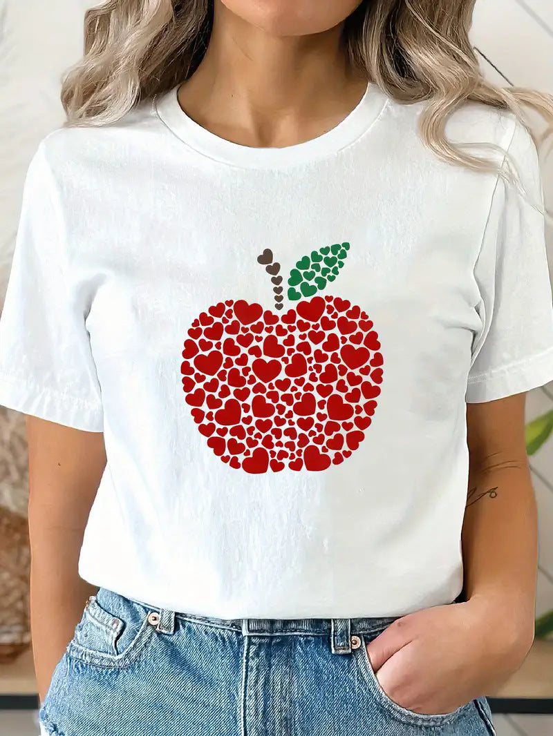Fruit Strawberry Round Neck Short Sleeve Top For Women