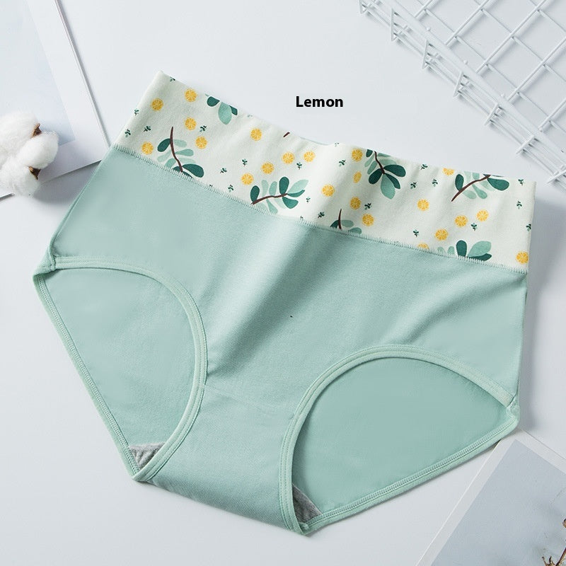 High Waist Belly Contracting Large Size Printed Cotton Hip Lifting Ladies Seamless Briefs