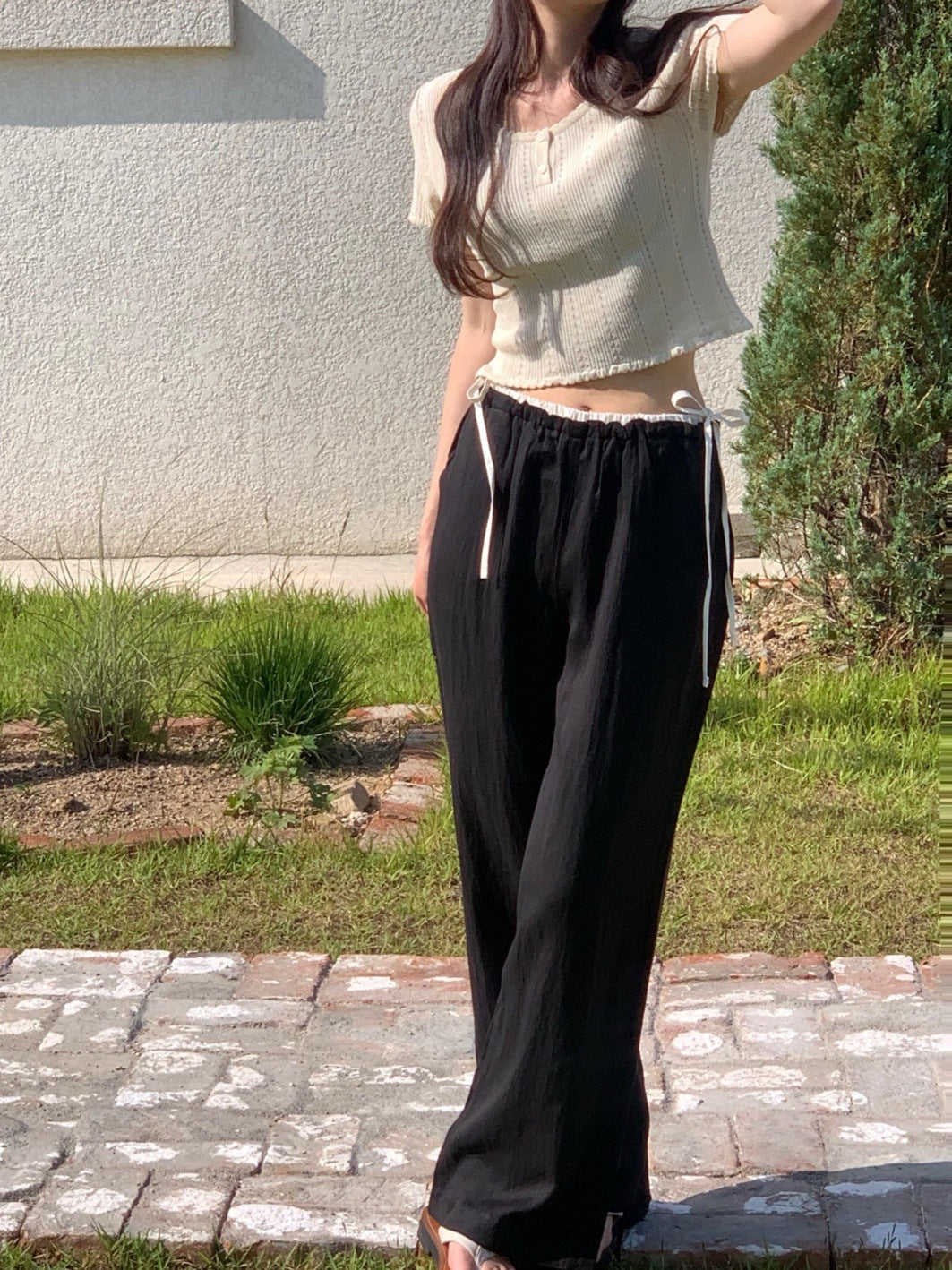 Retro Easy Matching Stitching High Waist Casual Pants