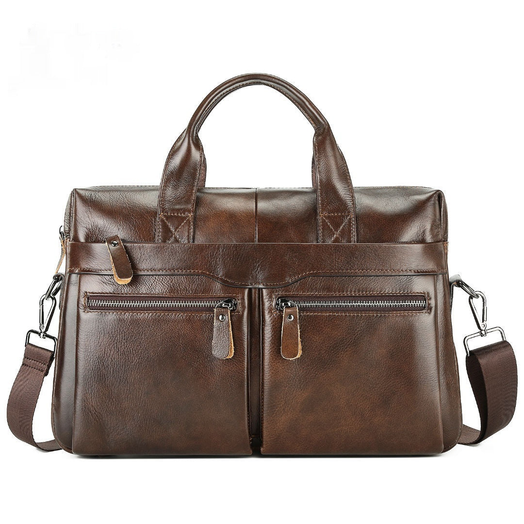 Men's Fashion Simple Large Capacity Leather Handbag