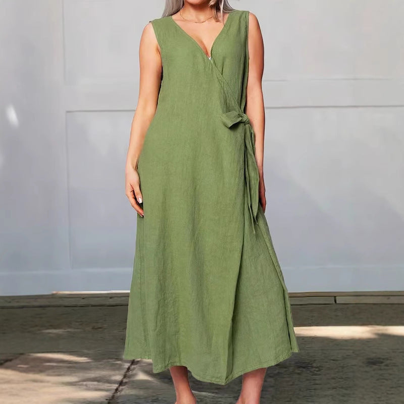 Womens Sleeveless Maxi Dress With V-Neck Side Ties