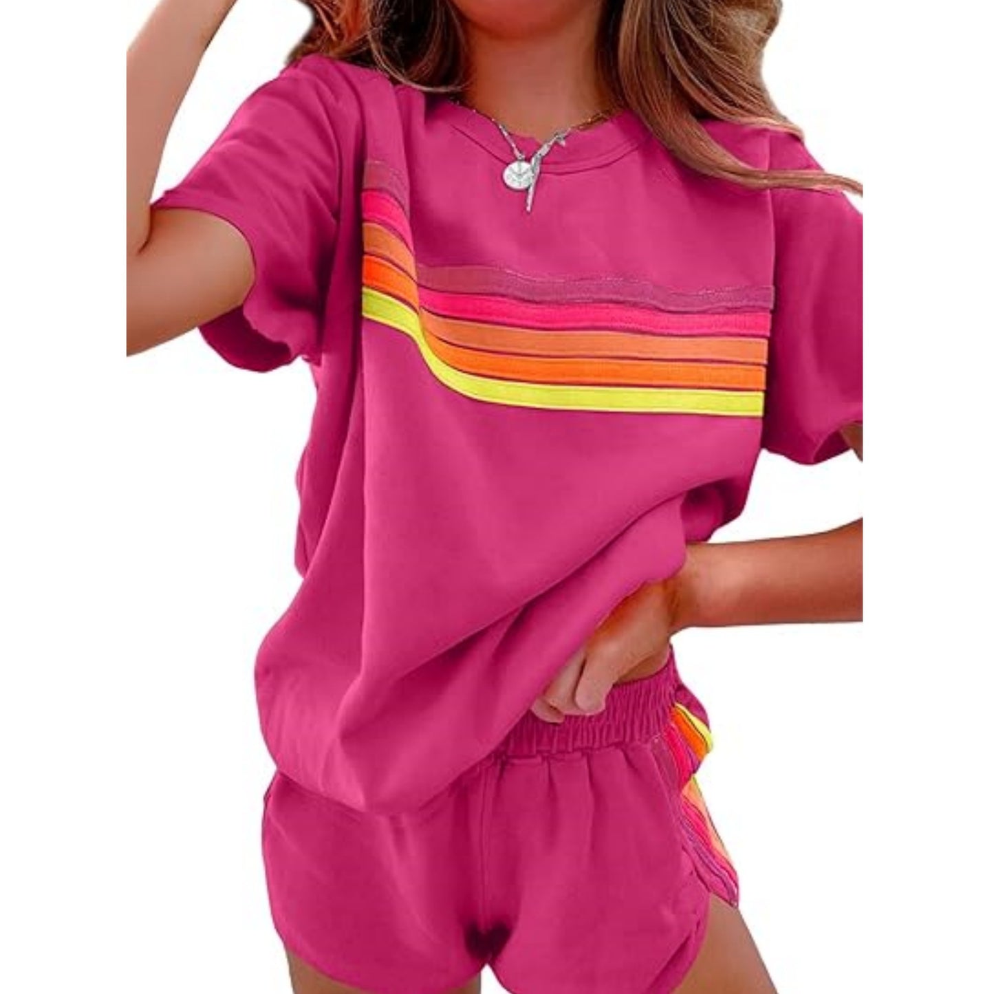 Simple Contrast Color Fashion Casual Set Women