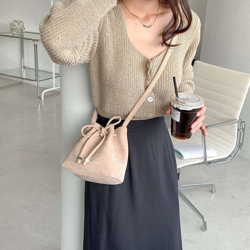 Women's Drawstring Bag Drawstring Mini Bucket Bag Special-interest Design Shoulder Bag