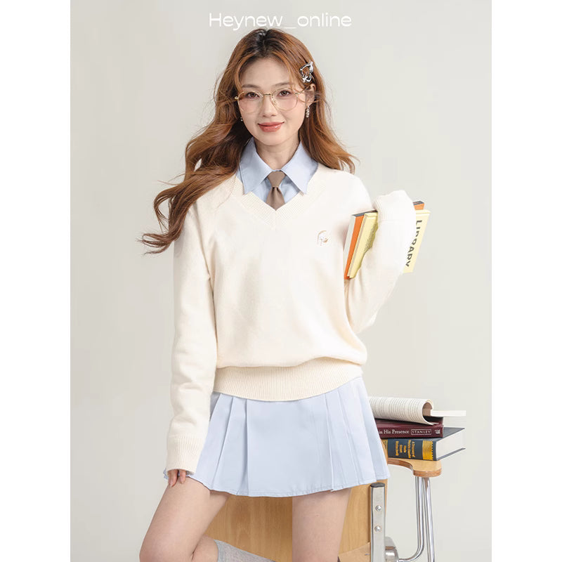 Sweet College Style Vest Shirt Skirt For Women