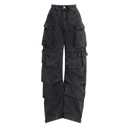Fashion High-waisted Personalized Stitching Denim Trousers