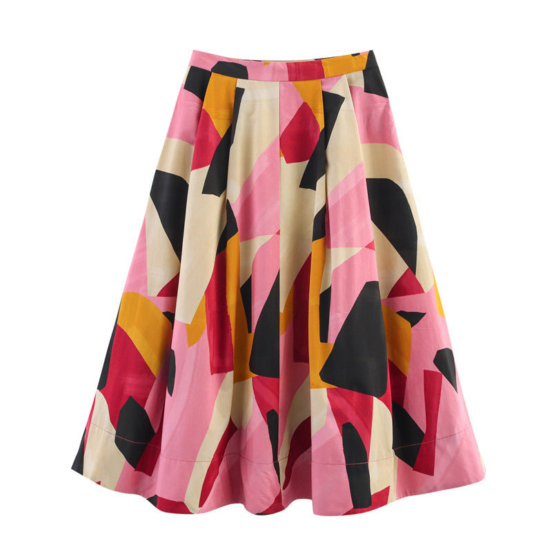 Spring And Summer Square Printing Midi Dress