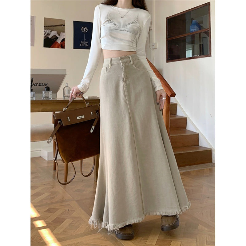 Autumn High Waist Retro Denim A- Line Overall Dress