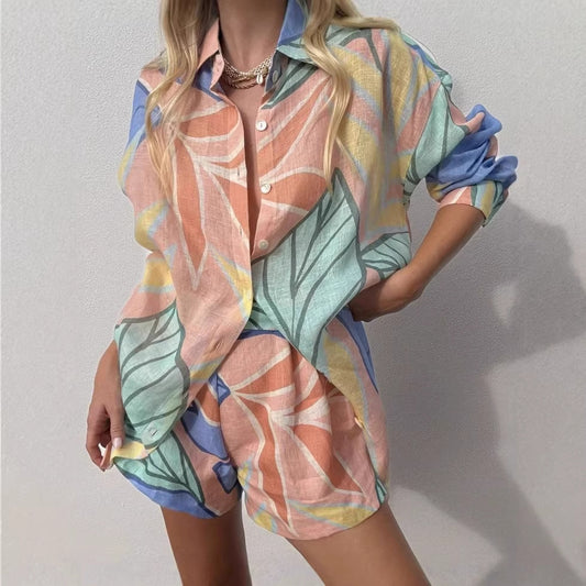 Relaxed-fit Linen Blouse And Long-sleeve Set