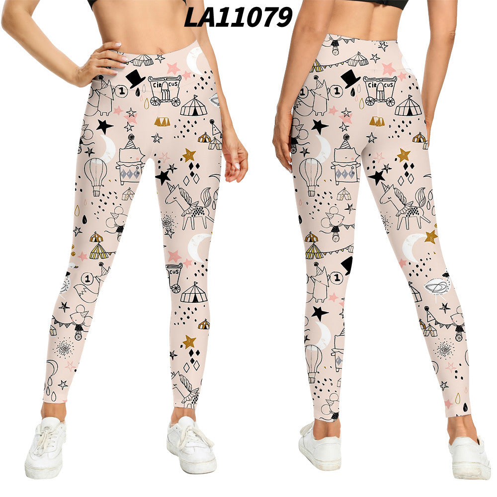 Women's Floral Print High-waist Buttocks Tights