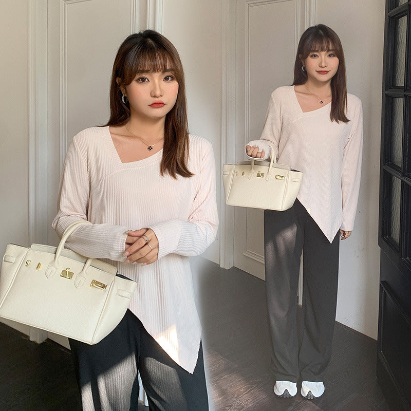 Women's Age-reducing Fashion Irregular Pit Knitted Bottoming Shirt