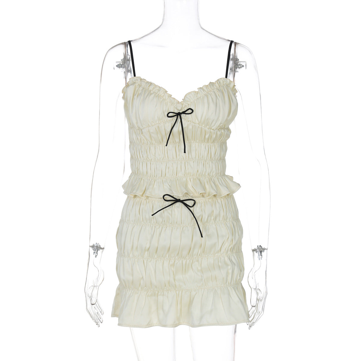 Womens Chiffon Pleated Short Skirt Set With Straps