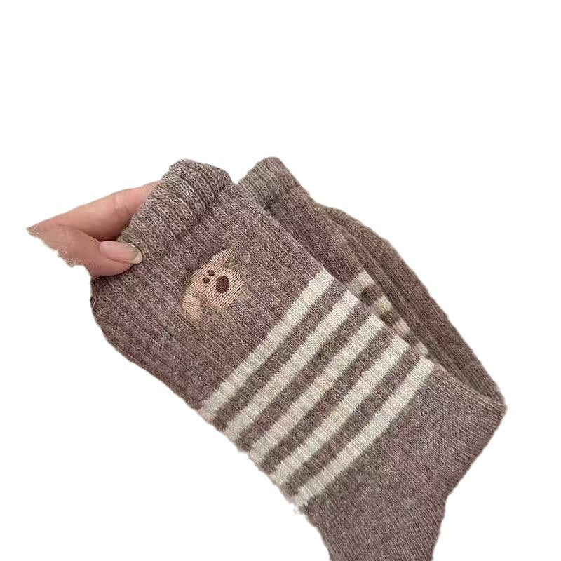 Mid-calf Winter Thickened Striped Solid-color Dopamine-style Slouch Socks